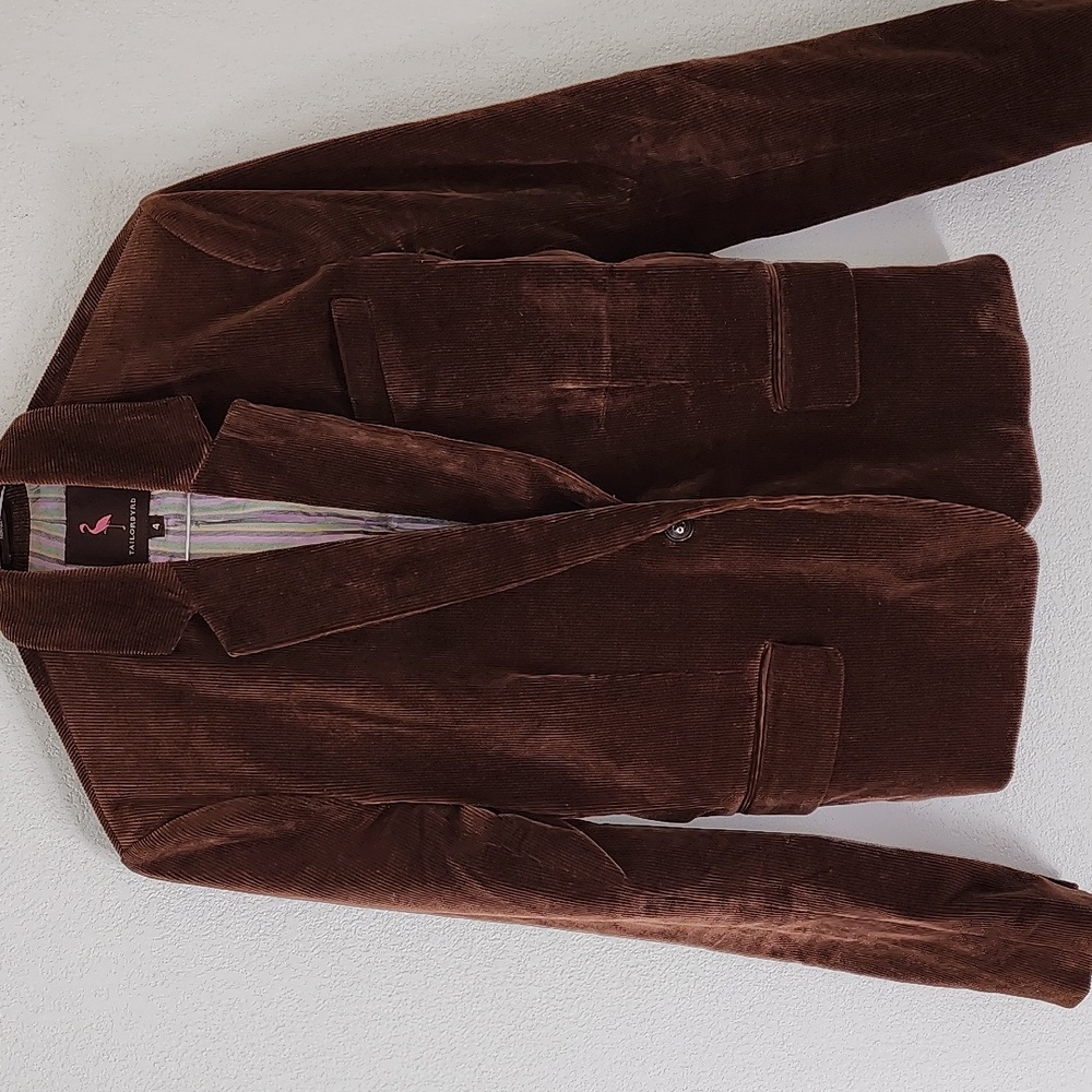 Tailorbyrd Women's Brown Corduroy Lined Fitted Buttoned Blazer Jacket Size 4